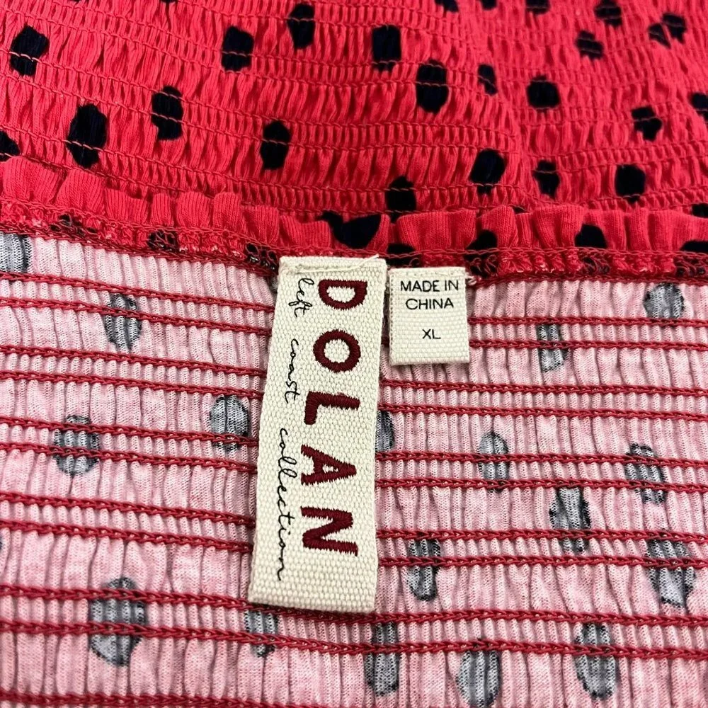 NEW ANTHROPOLOGIE DOLAN BLOUSE XL POLKA DOT SMOCK TOP RED BLACK PUFF SLEEVE NWOT - Picture 4 of 10